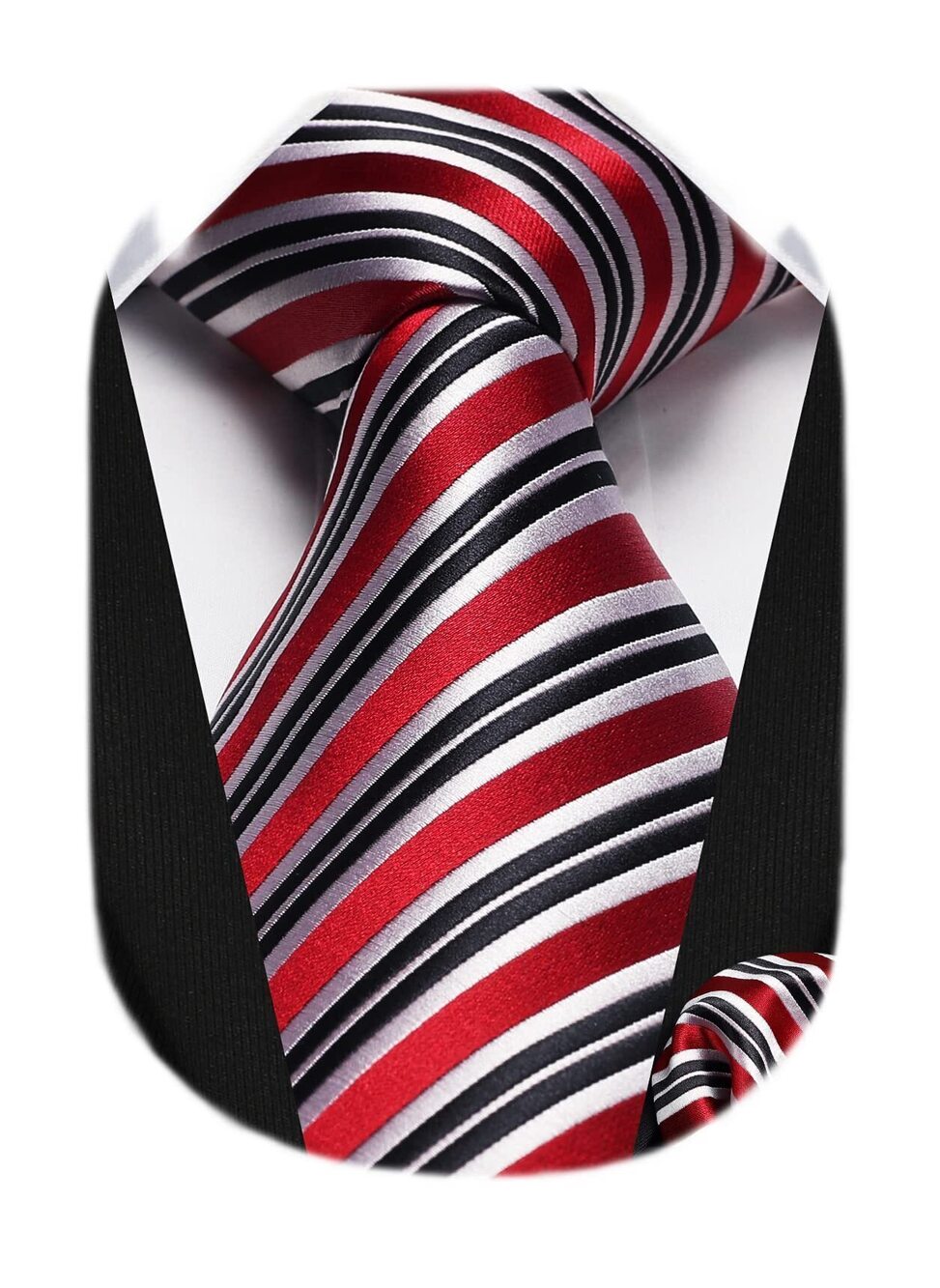 4748 Ties Red Tie and Handkerchief Set Burgundy Striped Business Formal